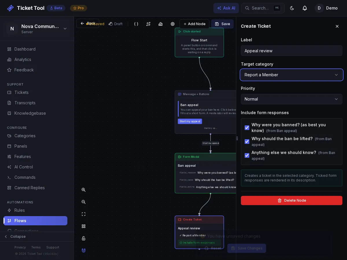 The Appeal a ban flow with its three nodes