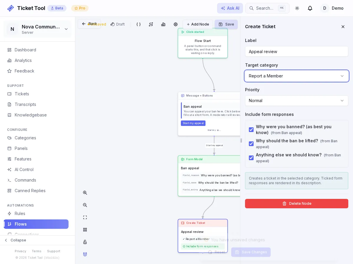 The Appeal a ban flow with its three nodes