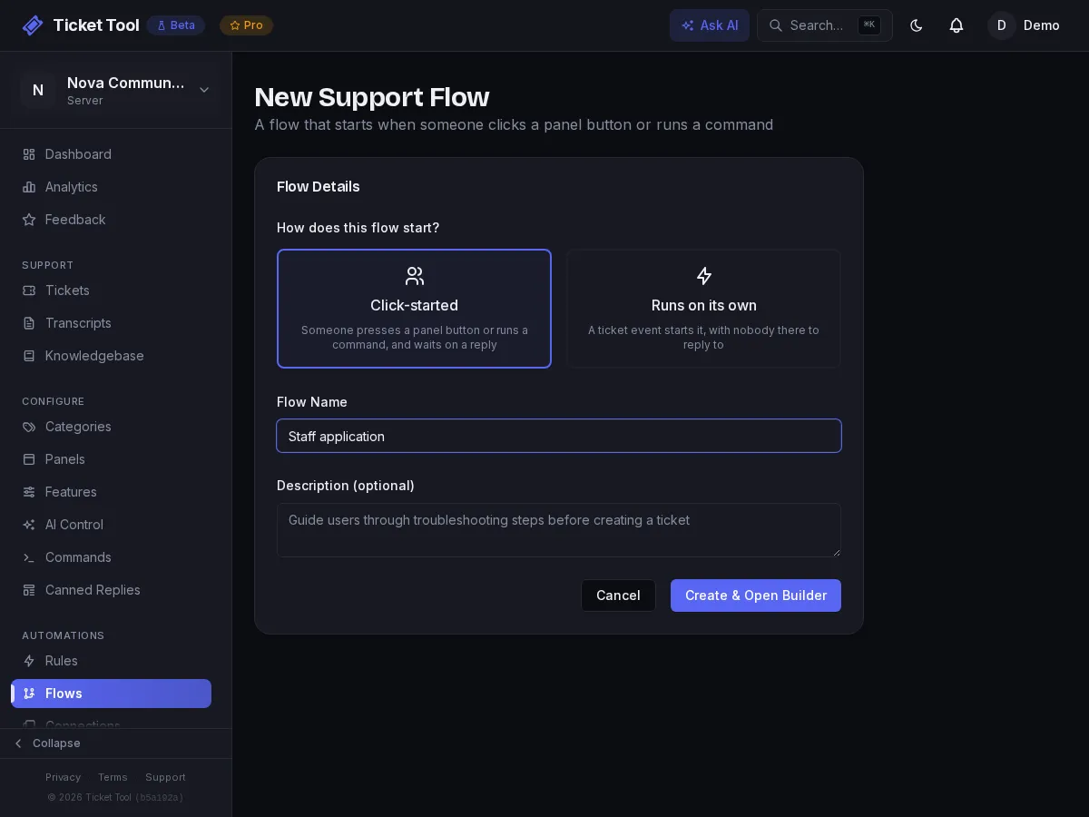 The Flows page with the Create flow button
