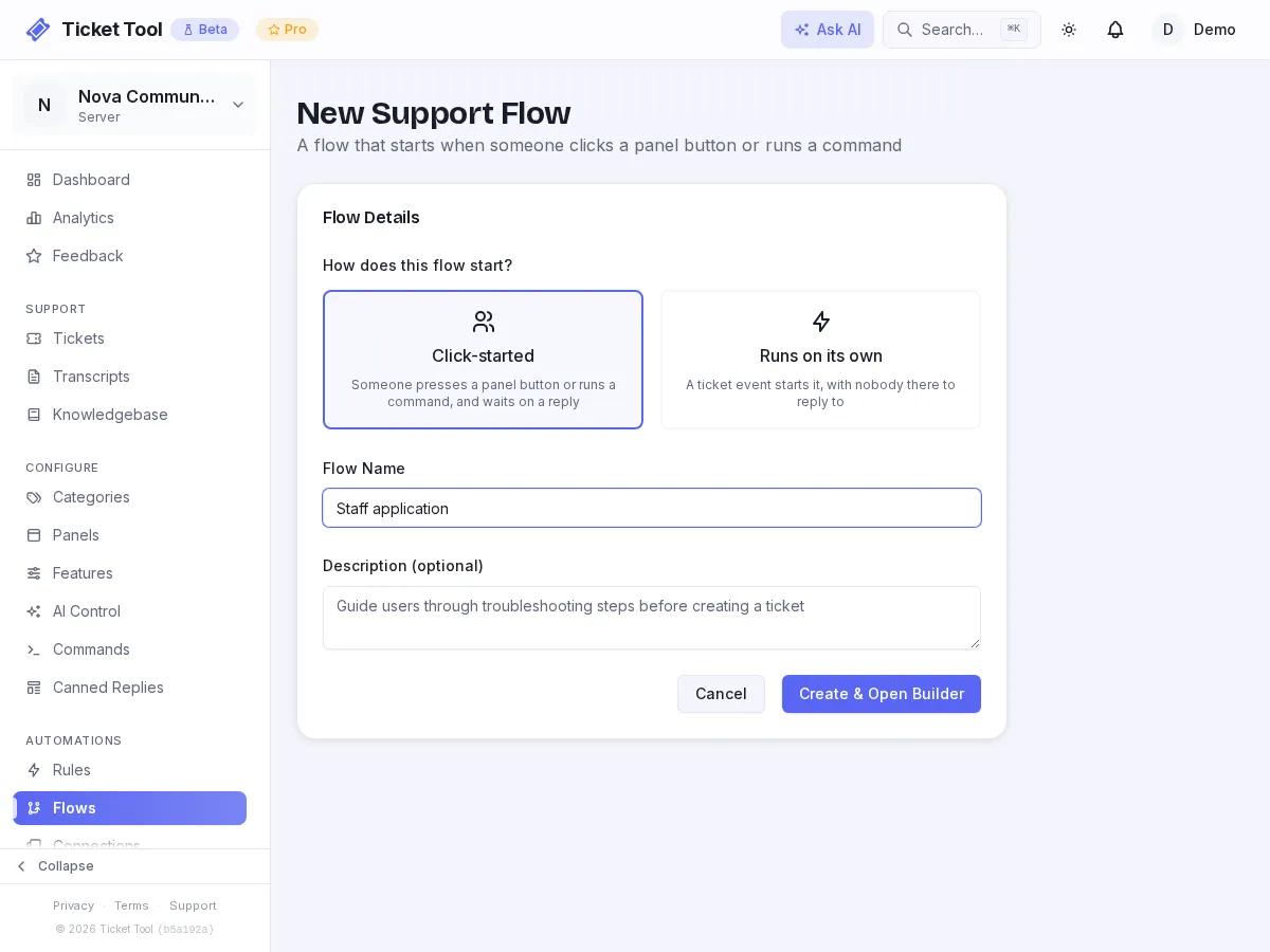 The Flows page with the Create flow button
